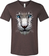 Mens Shirt Big White Tiger Face Tri Blend V-neck Tee T-Shirt