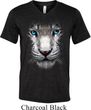 Mens Shirt Big White Tiger Face Tri Blend V-neck Tee T-Shirt