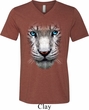 Mens Shirt Big White Tiger Face Tri Blend V-neck Tee T-Shirt