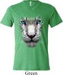 Mens Shirt Big White Tiger Face Tri Blend V-neck Tee T-Shirt