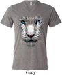 Mens Shirt Big White Tiger Face Tri Blend V-neck Tee T-Shirt