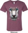 Mens Shirt Big White Tiger Face Tri Blend V-neck Tee T-Shirt