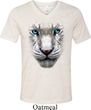 Mens Shirt Big White Tiger Face Tri Blend V-neck Tee T-Shirt