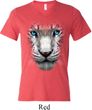 Mens Shirt Big White Tiger Face Tri Blend V-neck Tee T-Shirt