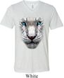 Mens Shirt Big White Tiger Face Tri Blend V-neck Tee T-Shirt