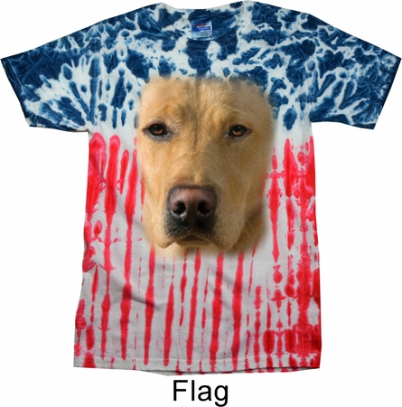 Mens Shirt Big Yellow Lab Face Flag Patriotic Tie Dye Tee T-shirt