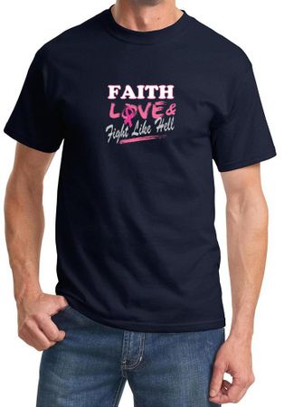 Mens Shirt Breast Cancer Awareness Faith Love Fight Tee T-Shirt