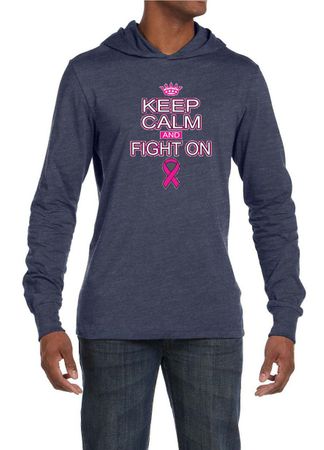Mens Shirt Breast Cancer Awareness Keep Calm Lightweight Hoodie Tee