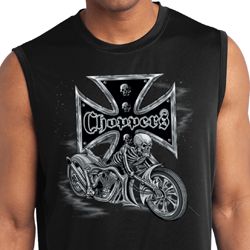 Mens Shirt Chopper Cross Skeleton Sleeveless Moisture Wicking Tee