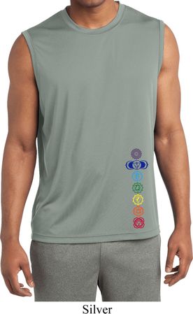 Mens Shirt Colored Chakra Bottom Print Sleeveless Moisture Wicking Tee
