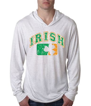 Mens Shirt Distressed Irish Shamrock Lightweight Hoodie Tee