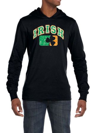 Mens Shirt Distressed Irish Shamrock Lightweight Hoodie Tee T-Shirt