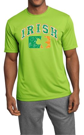 Mens Shirt Distressed Irish Shamrock Moisture Wicking Tee T-Shirt