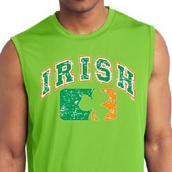 Mens Shirt Distressed Irish Shamrock Sleeveless Moisture Wicking Tee Mens Shirt Distressed Irish Shamrock Sleeveless Moisture Wicking Tee