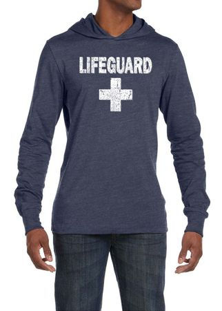 Mens Shirt Distressed Lifeguard Lightweight Hoodie Tee T-Shirt