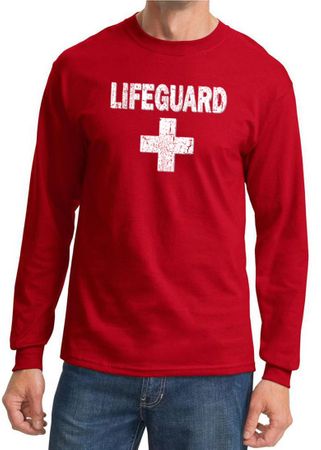 Mens Shirt Distressed Lifeguard Long Sleeve Tee T-Shirt