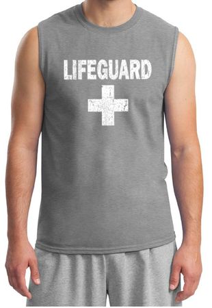Mens Shirt Distressed Lifeguard Muscle Tee T-Shirt