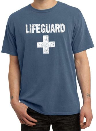 Mens Shirt Distressed Lifeguard Pigment Dyed Tee T-Shirt