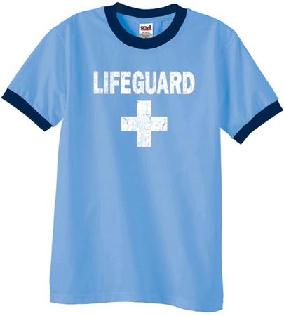 Mens Shirt Distressed Lifeguard Ringer Tee T-Shirt