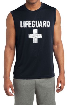 Mens Shirt Distressed Lifeguard Sleeveless Moisture Wicking Tee