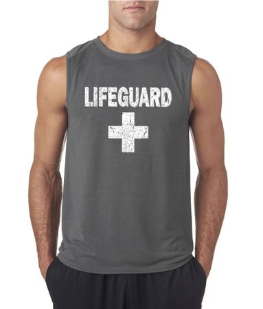 Mens Shirt Distressed Lifeguard Sleeveless Tee T-Shirt