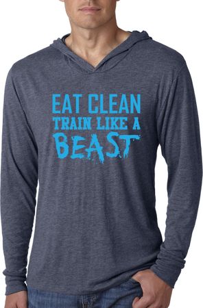 Mens Shirt Eat Clean Train Like a Beast Lightweight Hoodie Tee T-Shirt
