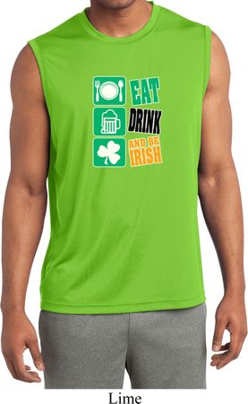 Mens Shirt Eat Drink Be Irish Sleeveless Moisture Wicking Tee T-Shirt