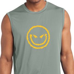 Mens Shirt Evil Smiley Face Sleeveless Moisture Wicking Tee T-Shirt