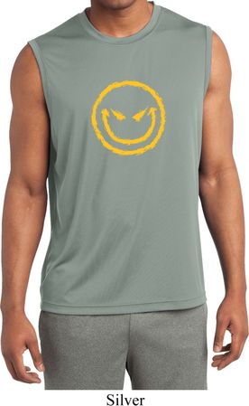Mens Shirt Evil Smiley Face Sleeveless Moisture Wicking Tee T-Shirt