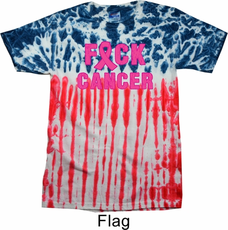 Mens Shirt F*CK Cancer Patriotic Tie Dye US Flag Tee T-shirt