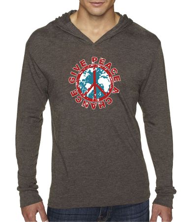 Mens Shirt Give Peace a Chance Lightweight Hoodie Tee T-Shirt