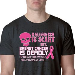 Mens Shirt Halloween Scary Breast Cancer Deadly Burnout Tee T-Shirt
