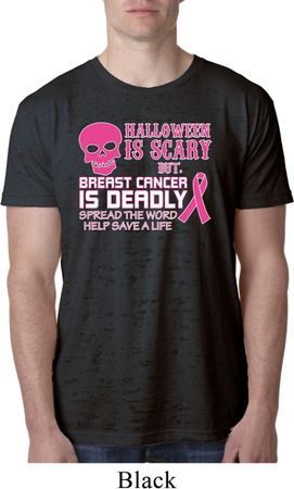 Mens Shirt Halloween Scary Breast Cancer Deadly Burnout Tee T-Shirt