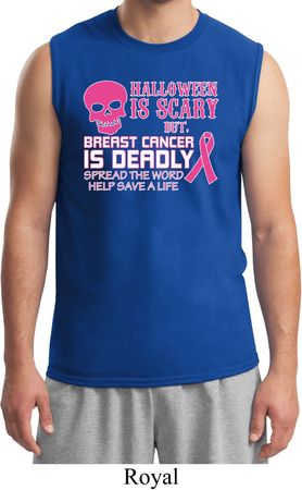 Mens Shirt Halloween Scary Breast Cancer Deadly Muscle Tee T-Shirt