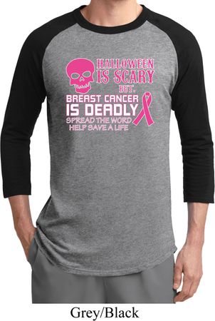 Mens Shirt Halloween Scary Breast Cancer Deadly Raglan Tee T-Shirt
