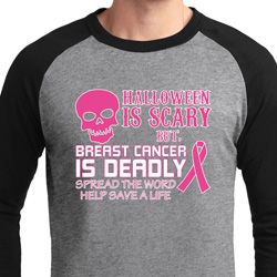 Mens Shirt Halloween Scary Breast Cancer Deadly Raglan Tee T-Shirt