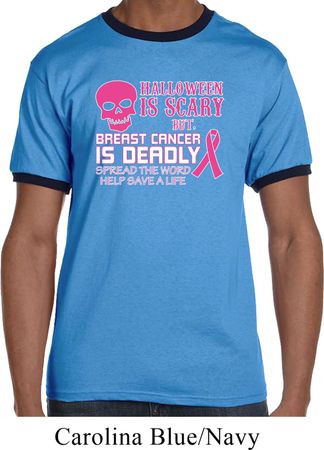 Mens Shirt Halloween Scary Breast Cancer Deadly Ringer Tee T-Shirt