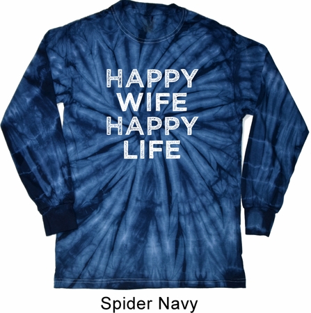 Mens Shirt Happy Wife Happy Life Long Sleeve Tie Dye Tee T-shirt