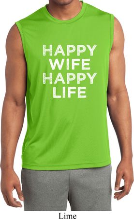 Mens Shirt Happy Wife Happy Life Sleeveless Moisture Wicking Tee