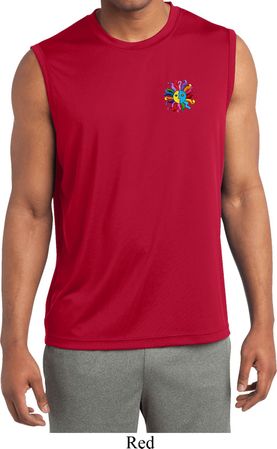 Mens Shirt Hippie Sun Patch Pocket Sleeveless Moisture Wicking Tee