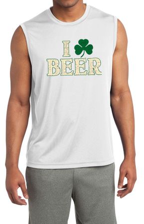Mens Shirt I Love Beer Sleeveless Moisture Wicking Tee T-Shirt