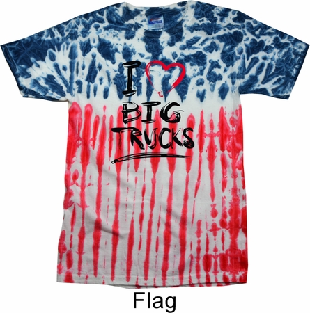 Mens Shirt I Love Big Trucks US Flag Patriotic Tie Dye Tee T-shirt