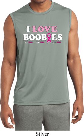 Mens Shirt I Love Boobies Sleeveless Moisture Wicking Tee T-Shirt
