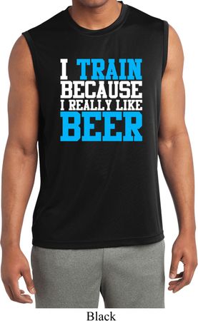 Mens Shirt I Train For Beer Sleeveless Moisture Wicking Tee T-Shirt