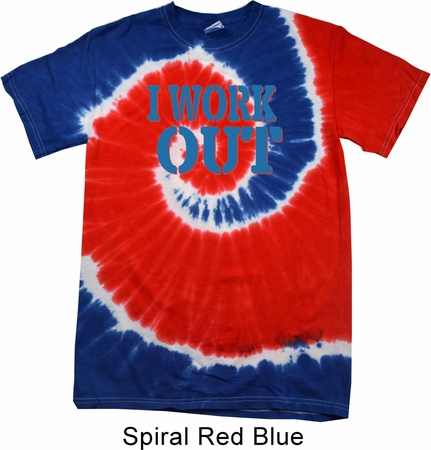 Mens Shirt I Work Out Spiral Red Blue Patriotic Tie Dye Tee T-shirt