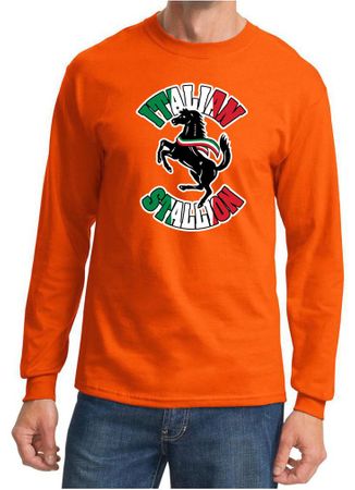 Mens Shirt Italian Stallion Long Sleeve Tee T-Shirt