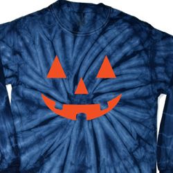 Mens Shirt Orange Jack O Lantern Long Sleeve Tie Dye Tee T-shirt
