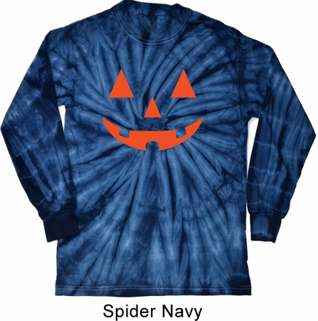 Mens Shirt Orange Jack O Lantern Long Sleeve Tie Dye Tee T-shirt