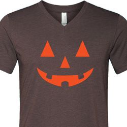 Mens Shirt Orange Jack O Lantern Tri Blend V-neck Tee T-Shirt