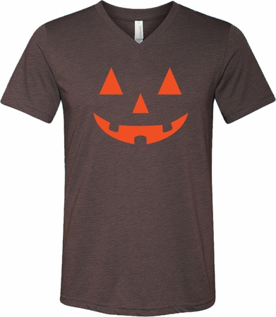 Mens Shirt Orange Jack O Lantern Tri Blend V-neck Tee T-Shirt